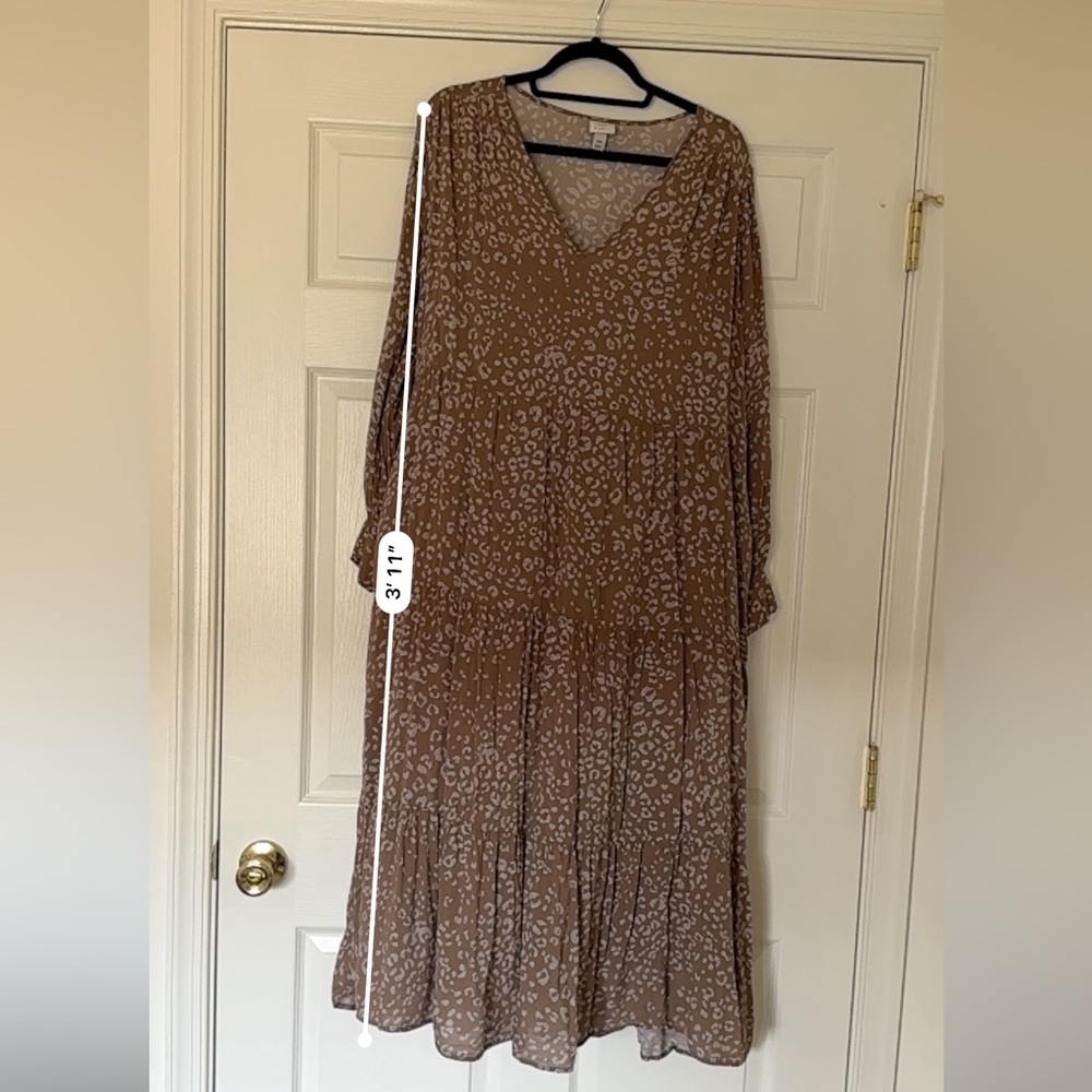 A New Day Leopard Print Maxi Dress | Flowy Long Sleeve Boho Dress XXL - Picture 6 of 6